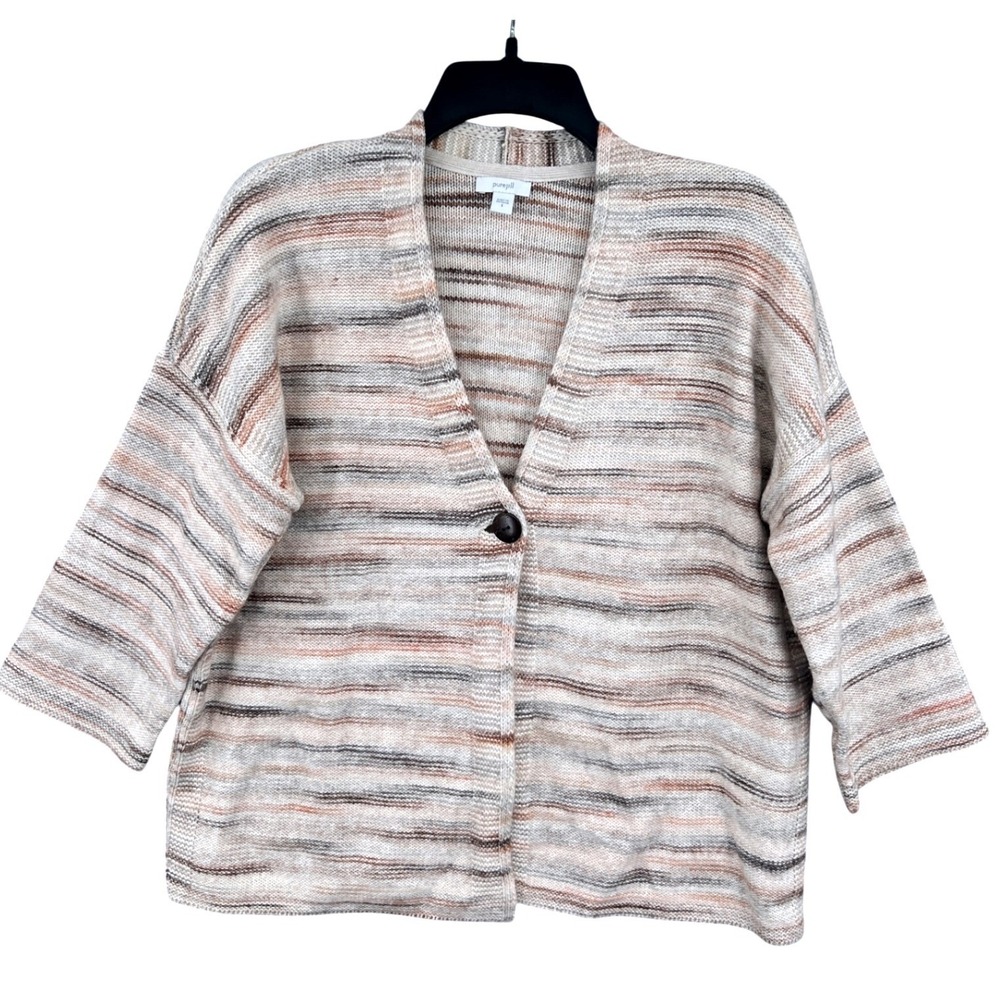 Pure Jill Cardigan Sweater Womens S Beige Space Dye Single Button Neutral